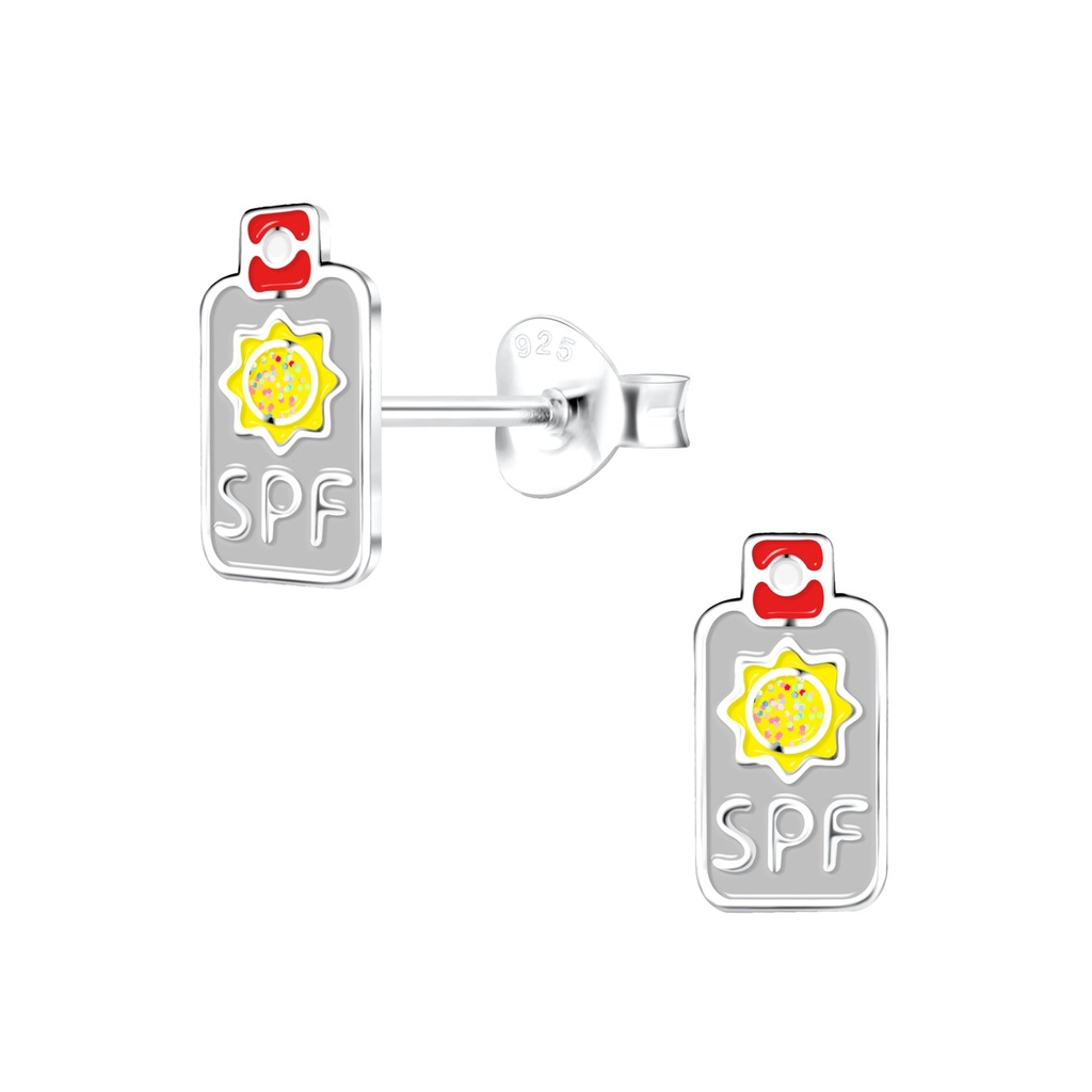 Puces d'oreilles bouteille crème solaire en argent