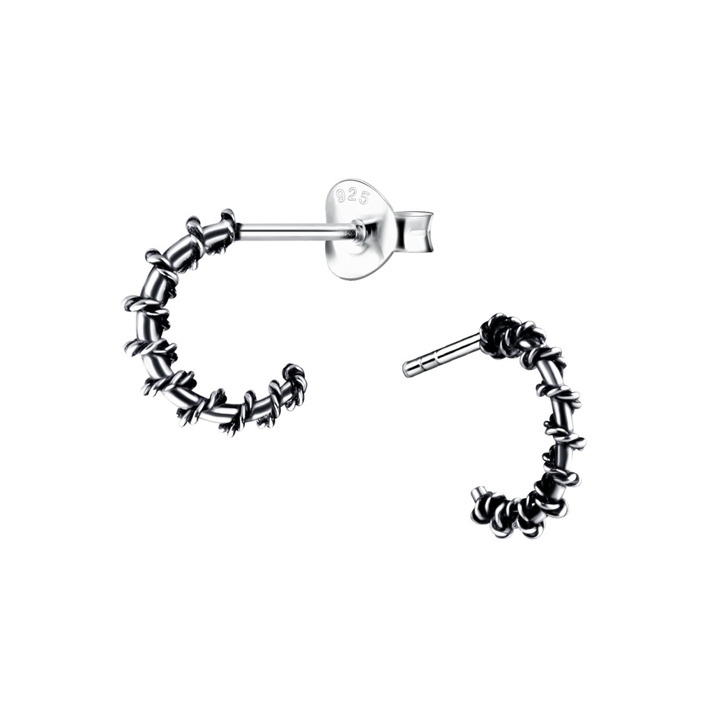 Puces d'oreilles demi-créole torsadées en argent