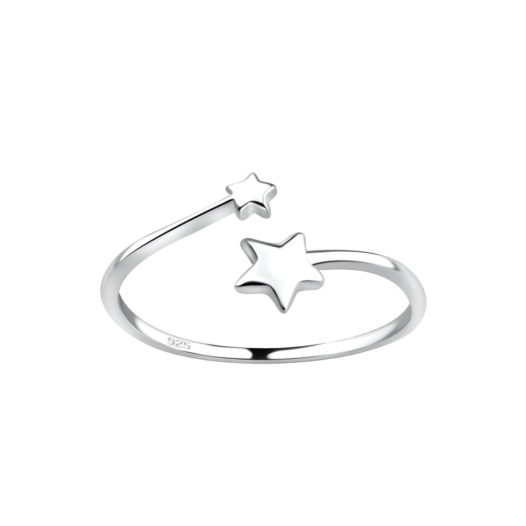 Silver Double Star Open Ring