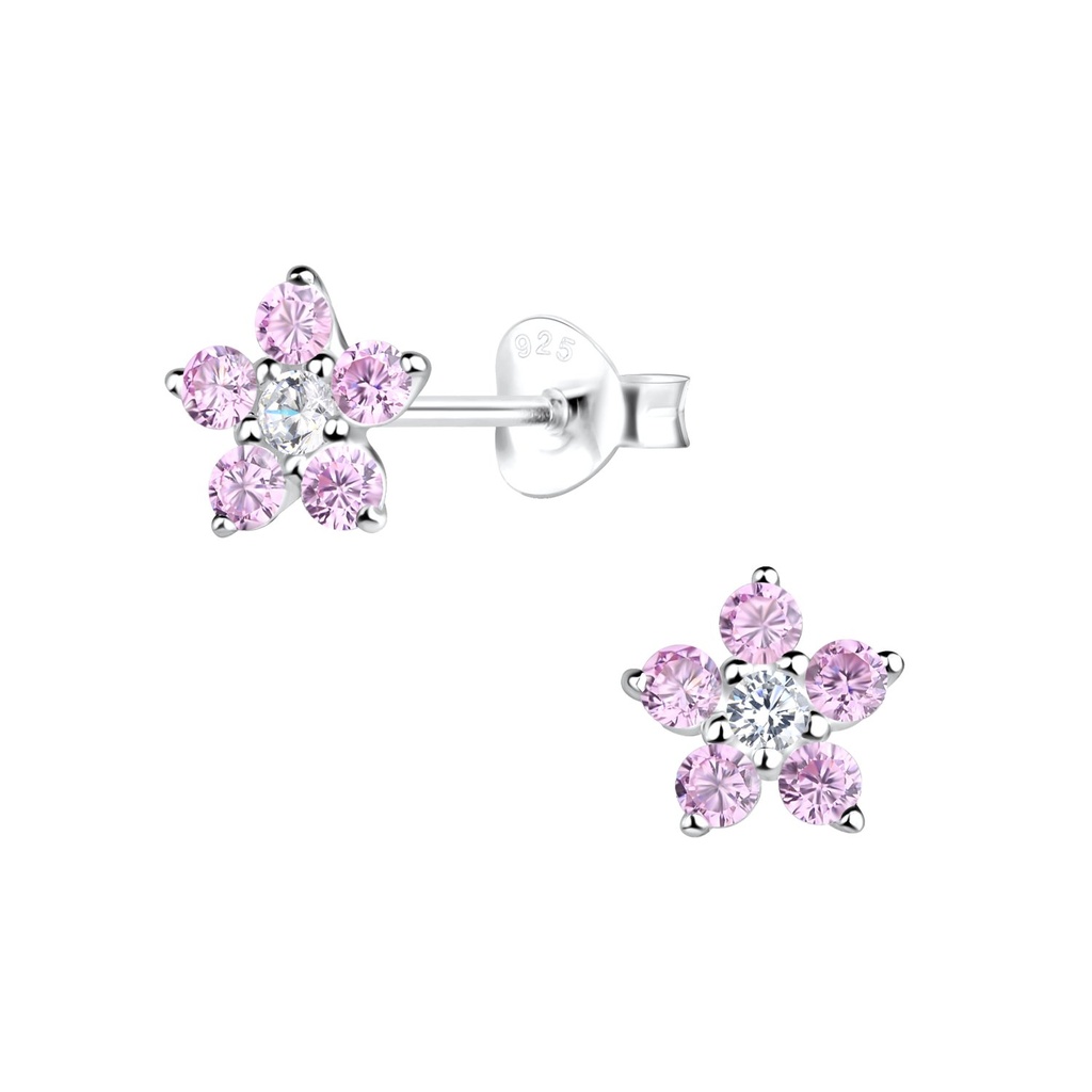 Puces d'oreilles fleur en argent
