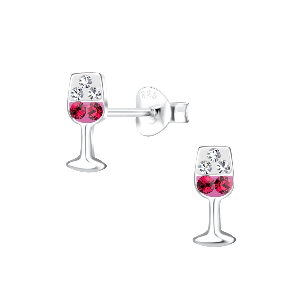 Puces d'oreilles verre à vin en argent