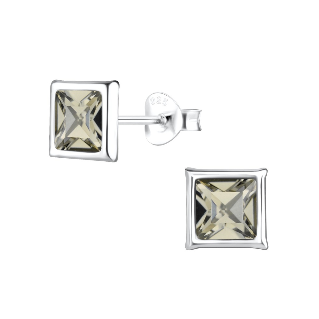 Puces d'oreilles en argent cristal carré