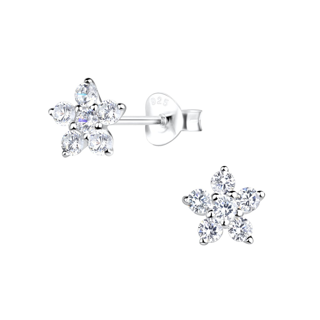 Puces d'oreilles fleur en argent