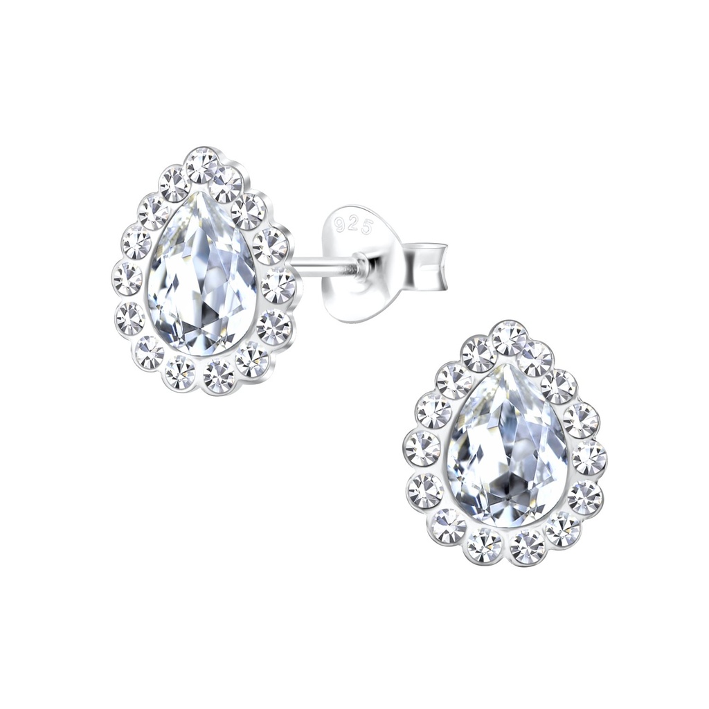 Puces d'oreilles goutte en argent cristal