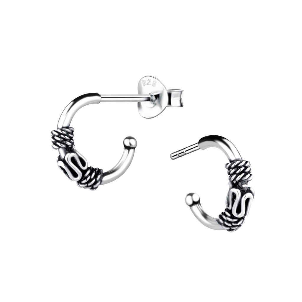 Silver Half Hoop Stud Earrings