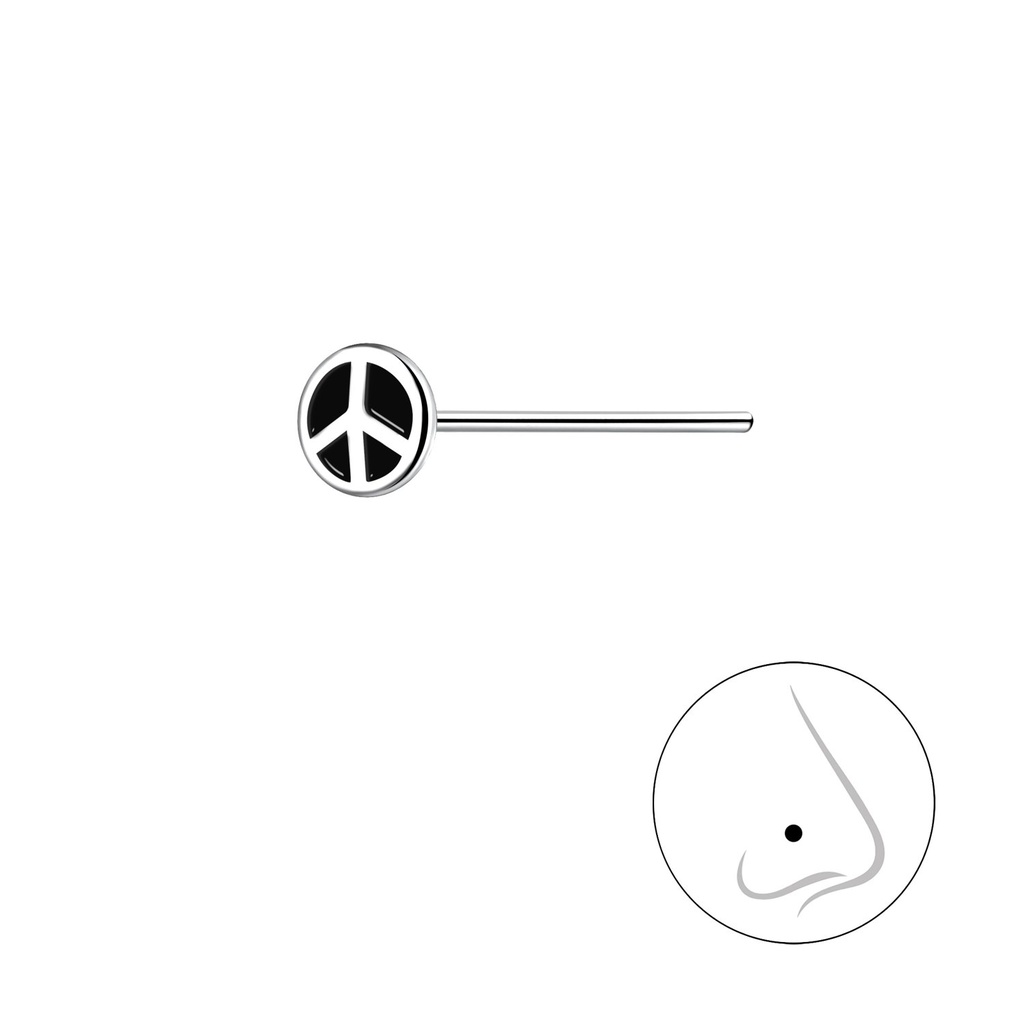 Silver Peace Sign Nose Stud