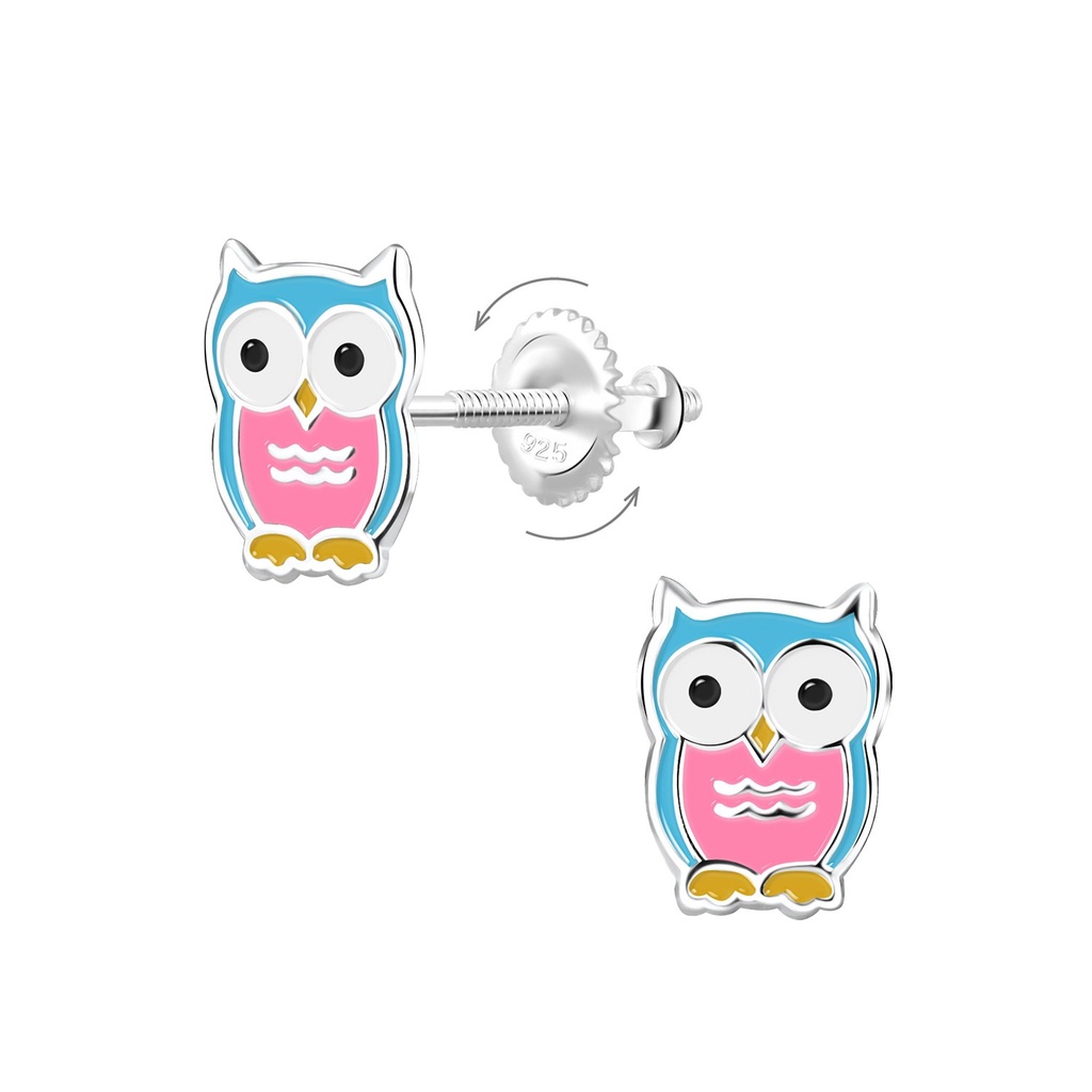 Boucles d'oreilles à fermoir à vis hibou en argent
