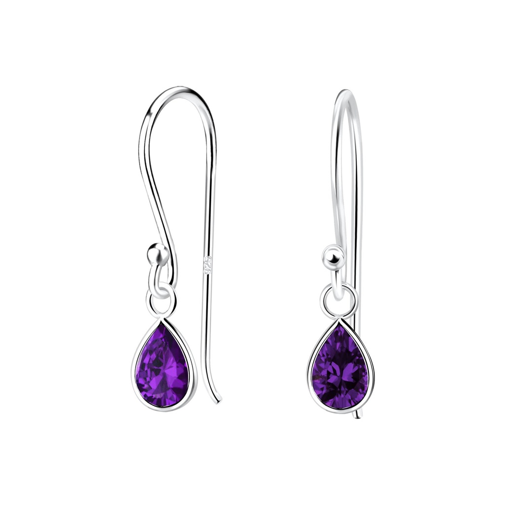 [10032896] 4X6mm Pear Cubic Zirconia Silver Earrings (Amethyst)