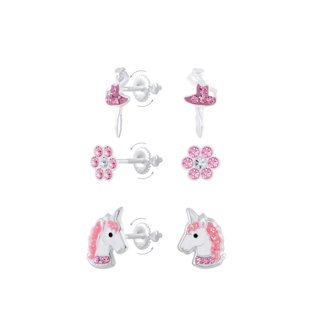 [10011404] Lot de boucles d'oreilles à fermoir à vis amoureux rose en argent
