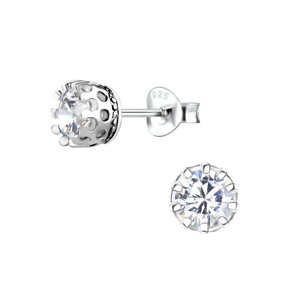 Silver Crown Stud Earrings