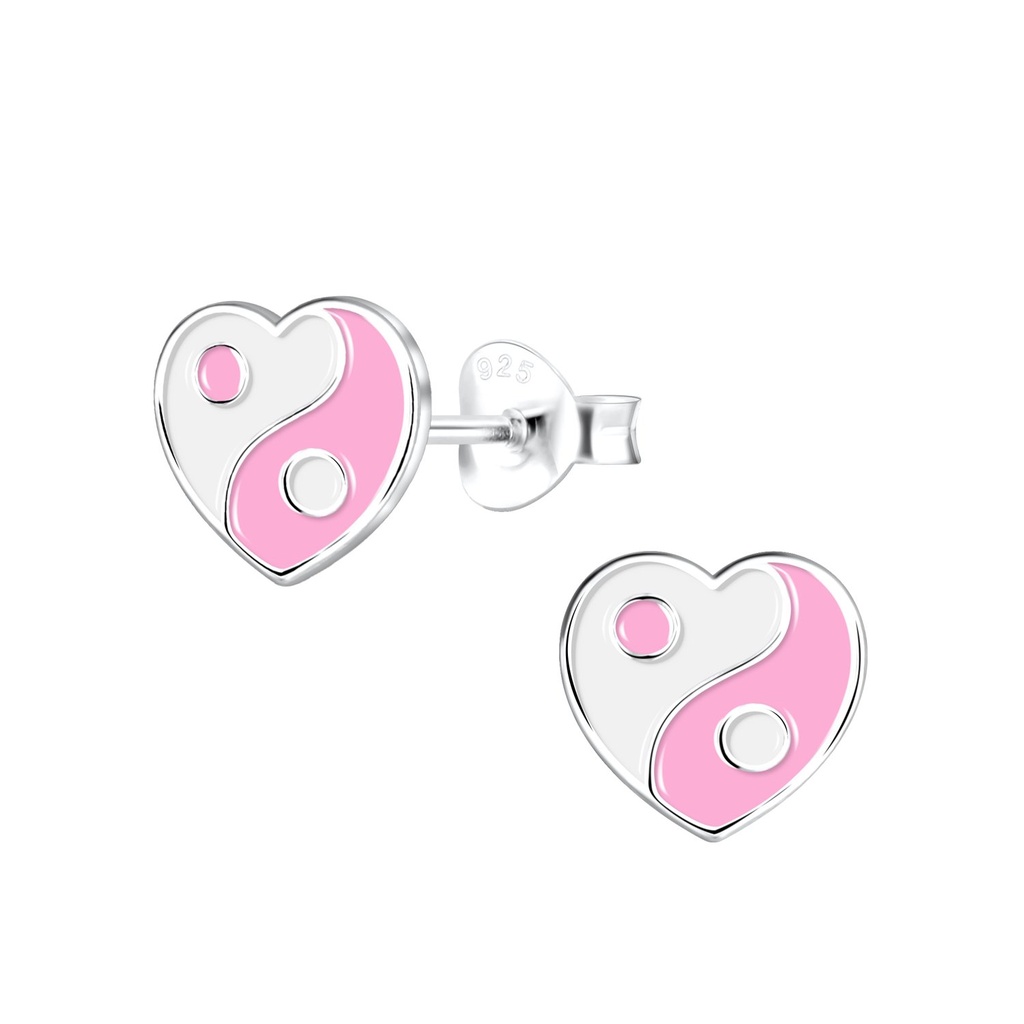 Silver Yin Yang Heart Stud Earrings