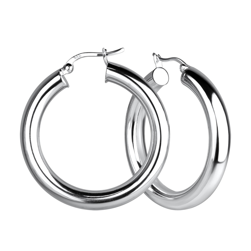 35mm Silver French Lock Hoop Earrings