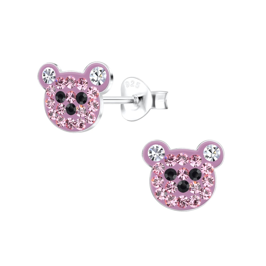Puces d'oreilles ours en argent cristal