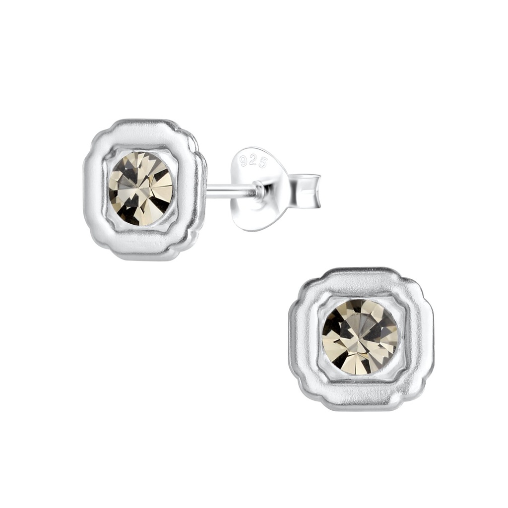 Silver Geometric Crystal Stud Earrings