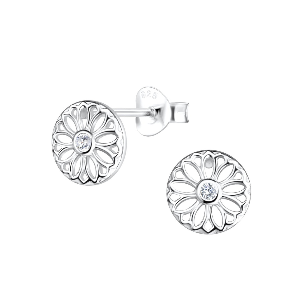 [10022816] Silver Flower Stud Earrings