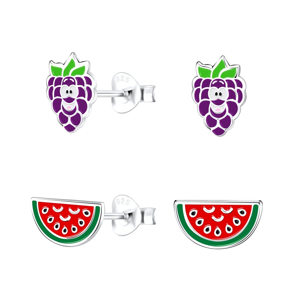 Lot de puces d'oreilles fruit en argent