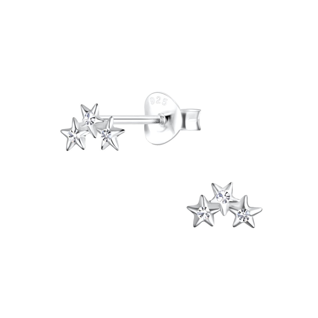 Silver Triple Star Stud Earrings