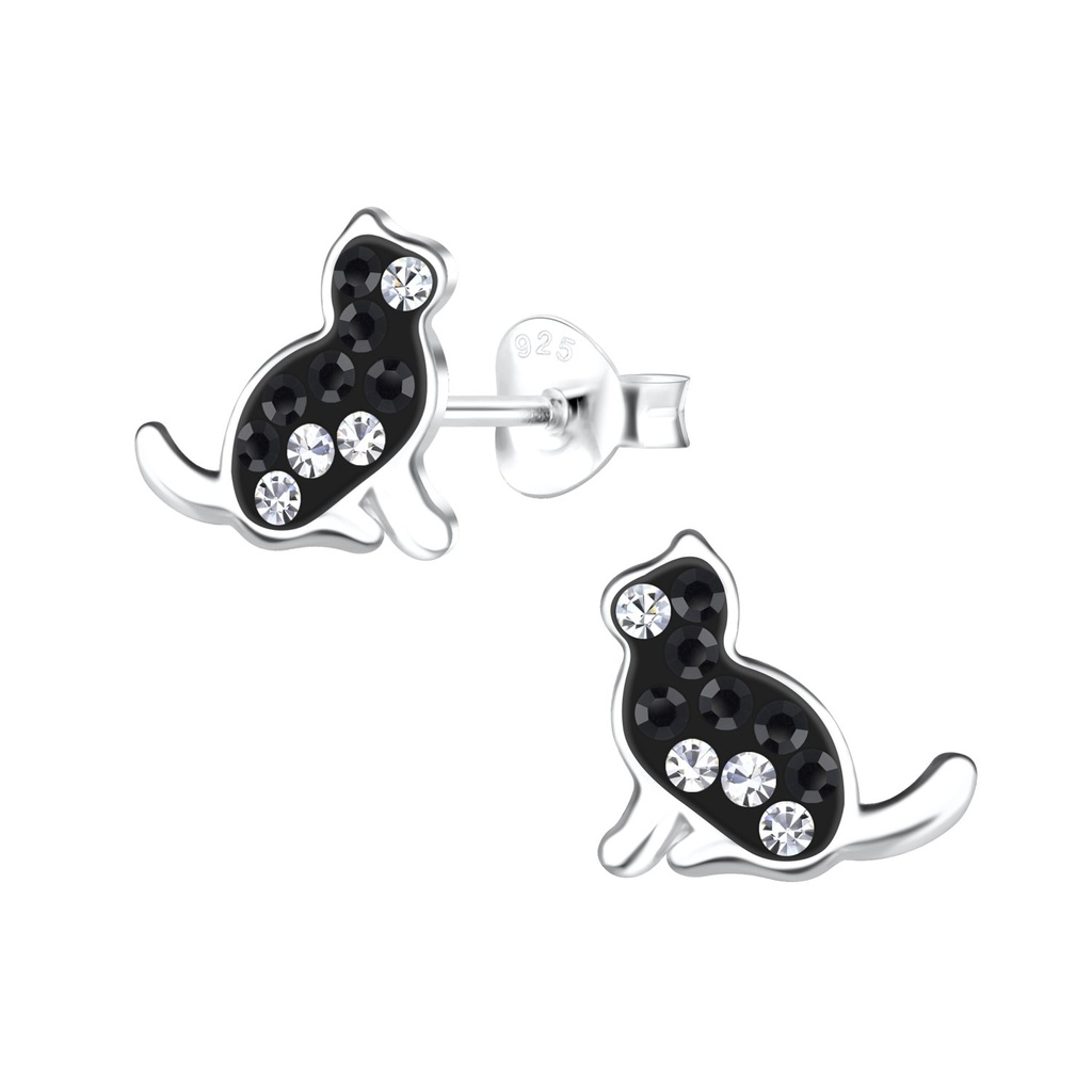 Silver Cat Stud Earrings