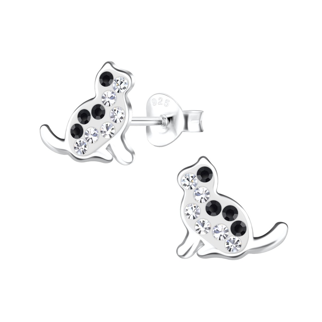 Silver Cat Stud Earrings