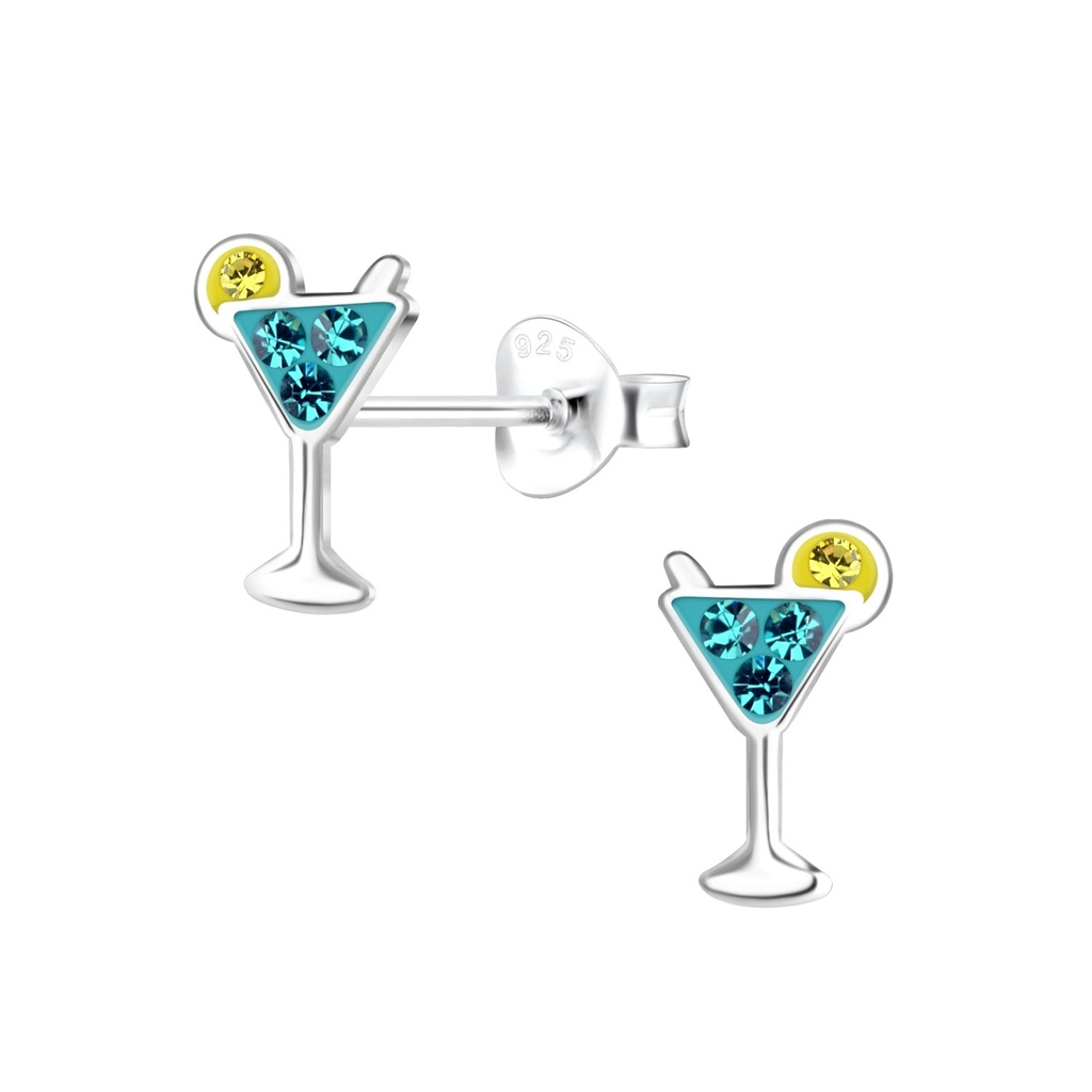 Puces d'oreilles verre à cocktail en argent