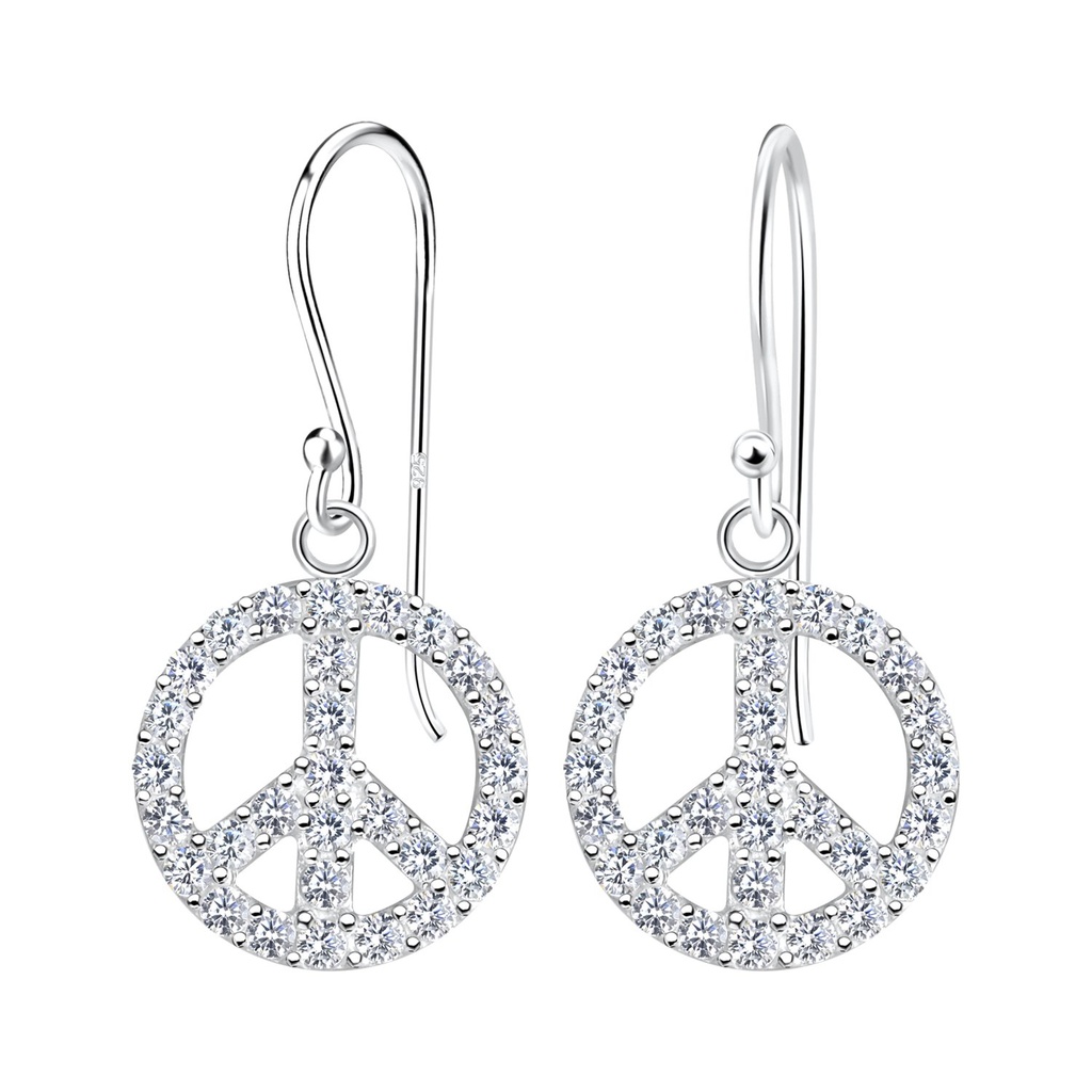 [10023087] Silver Peace Sign Earrings