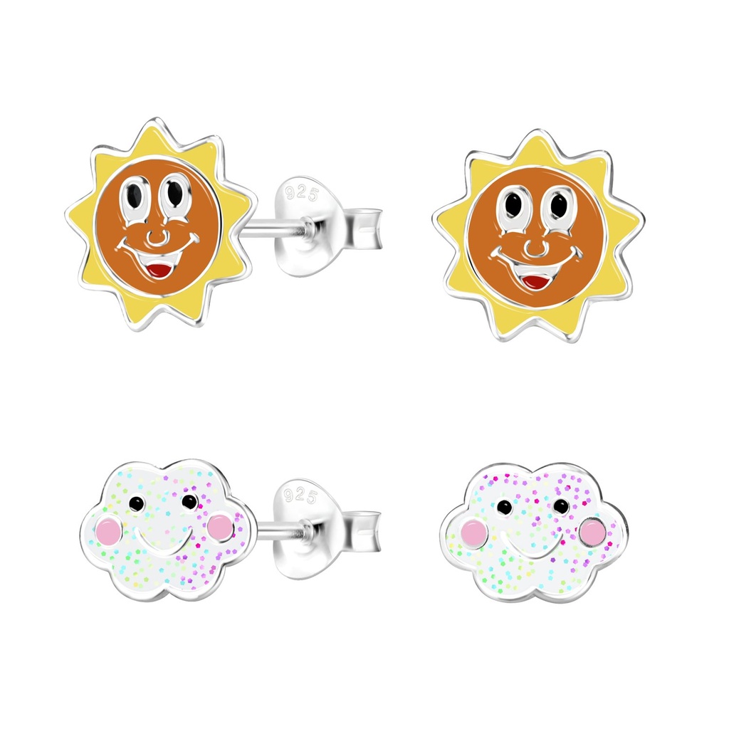 Lot de puces d'oreilles soleil et nuage en argent