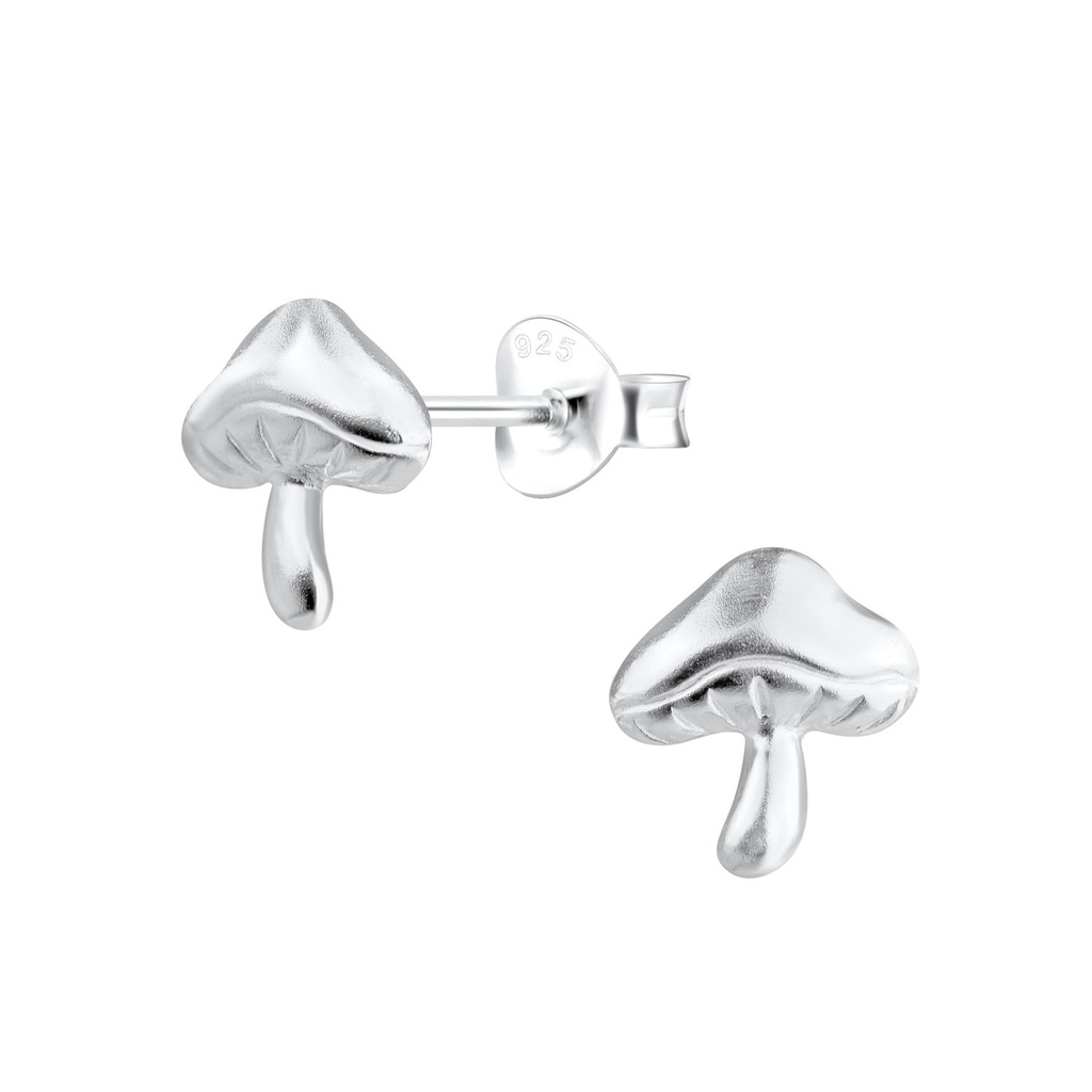 Silver Mushroom Stud Earrings