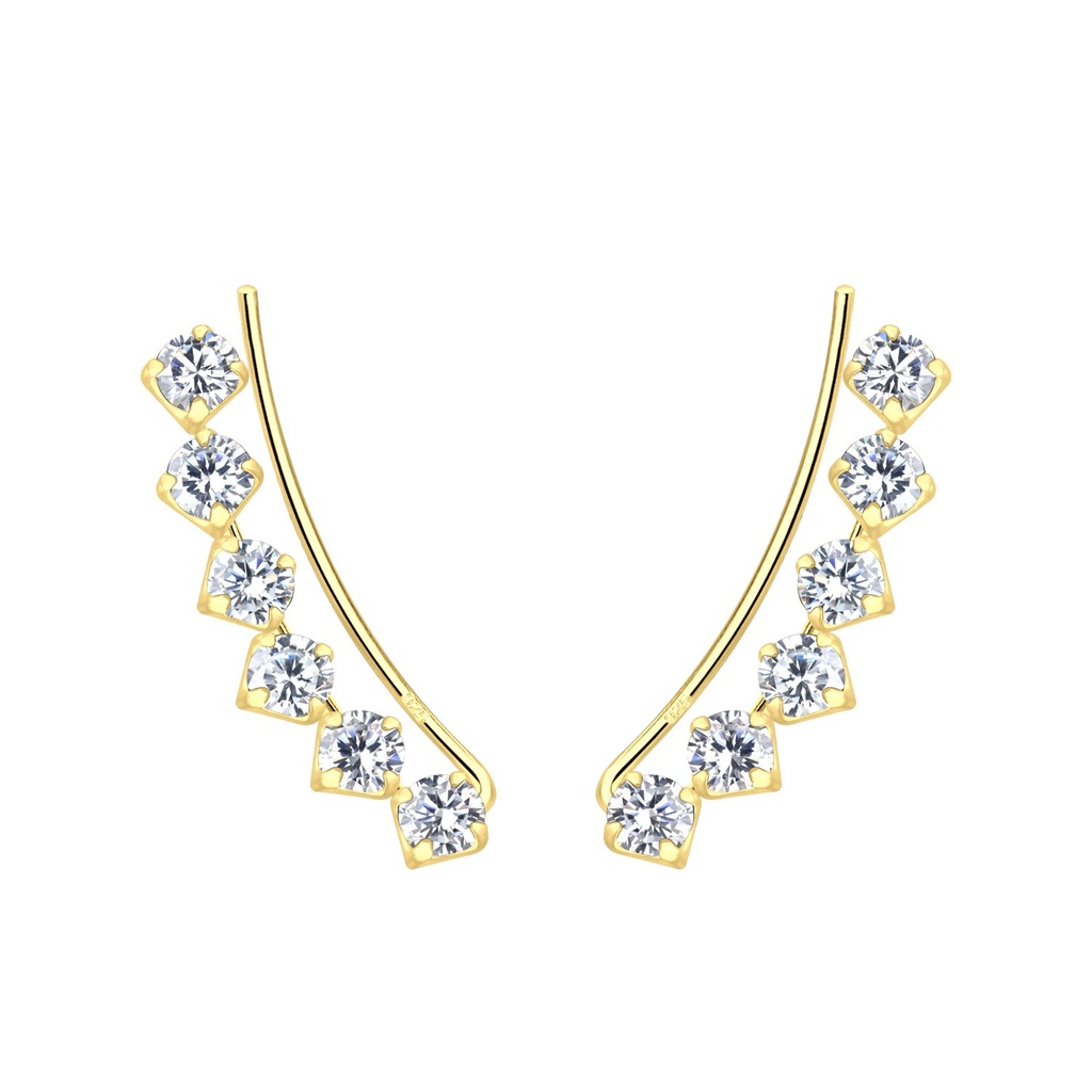 [10022290] Silver Curved Line Cubic Zirconia Ear Climbers