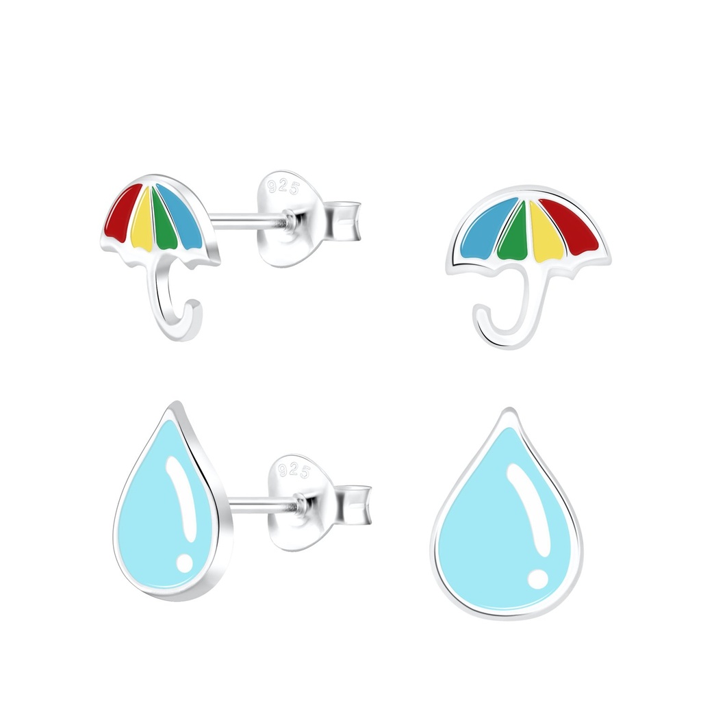 Lot de puces d'oreilles goutte de pluie en argent