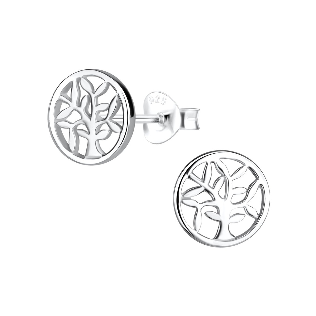 Puces d'oreilles arbre de vie en argent