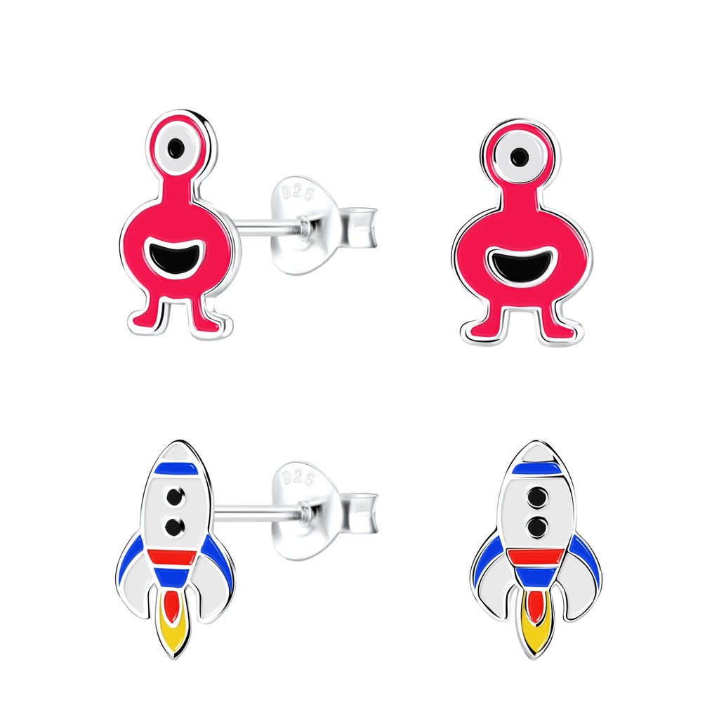 Lot de puces d'oreilles planète en argent