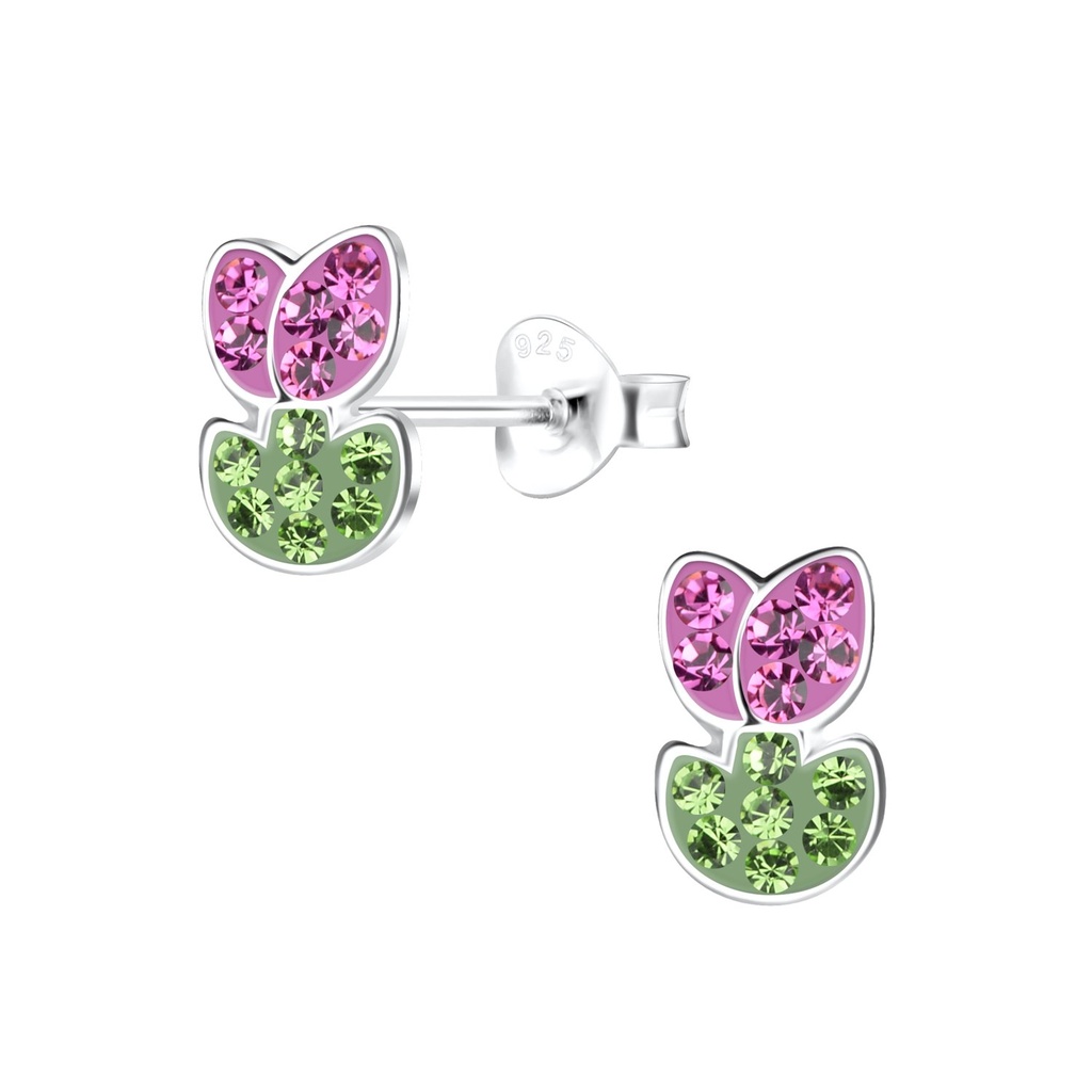 Silver Tulip Flower Stud Earrings