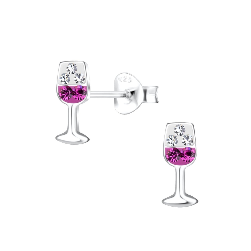 Silver Wine Glass Stud Earrings