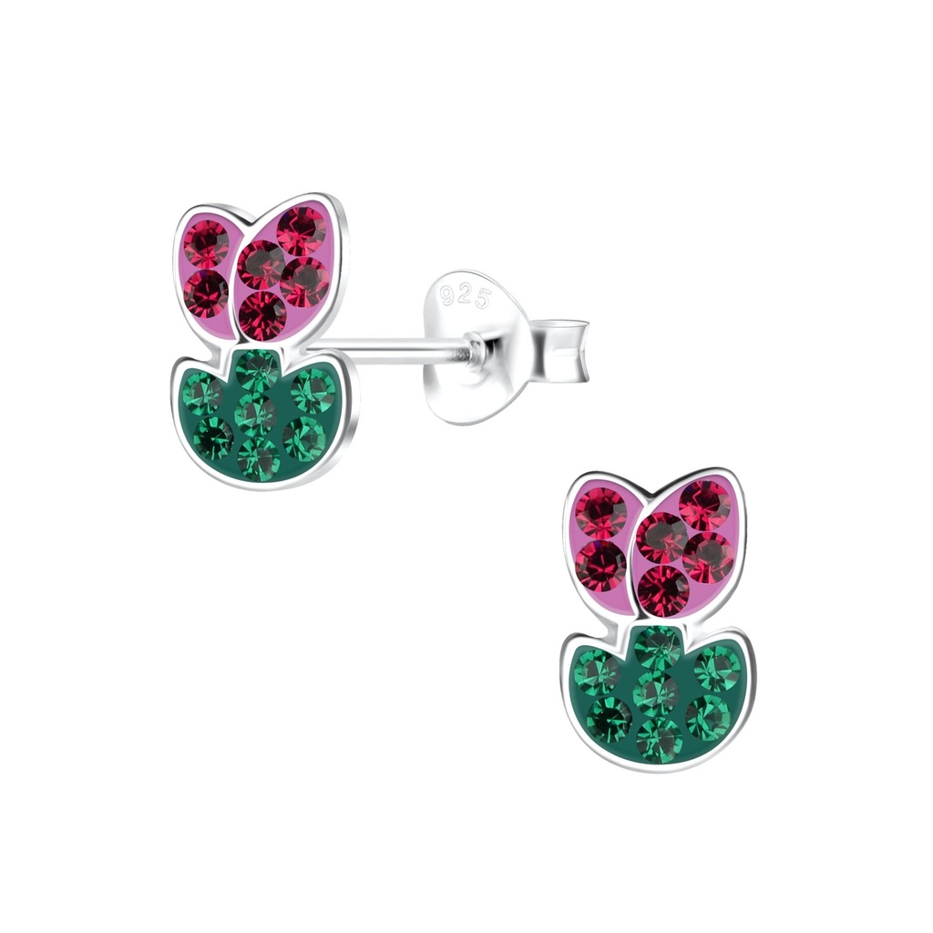 Puces d'oreilles fleur tulipe en argent