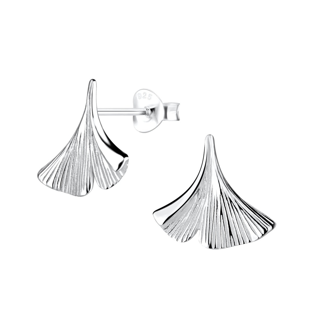 [10022005] Puces d'oreilles feuille ginkgo en argent
