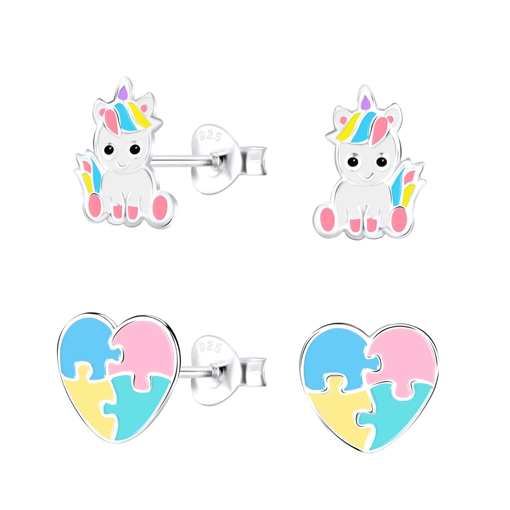 [10022269] Silver Unicorn Stud Earrings Set
