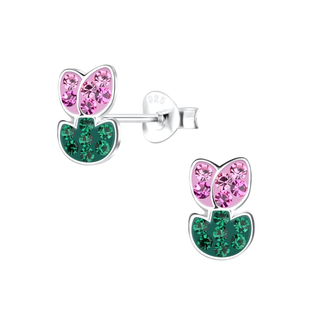 Silver Tulip Flower Stud Earrings