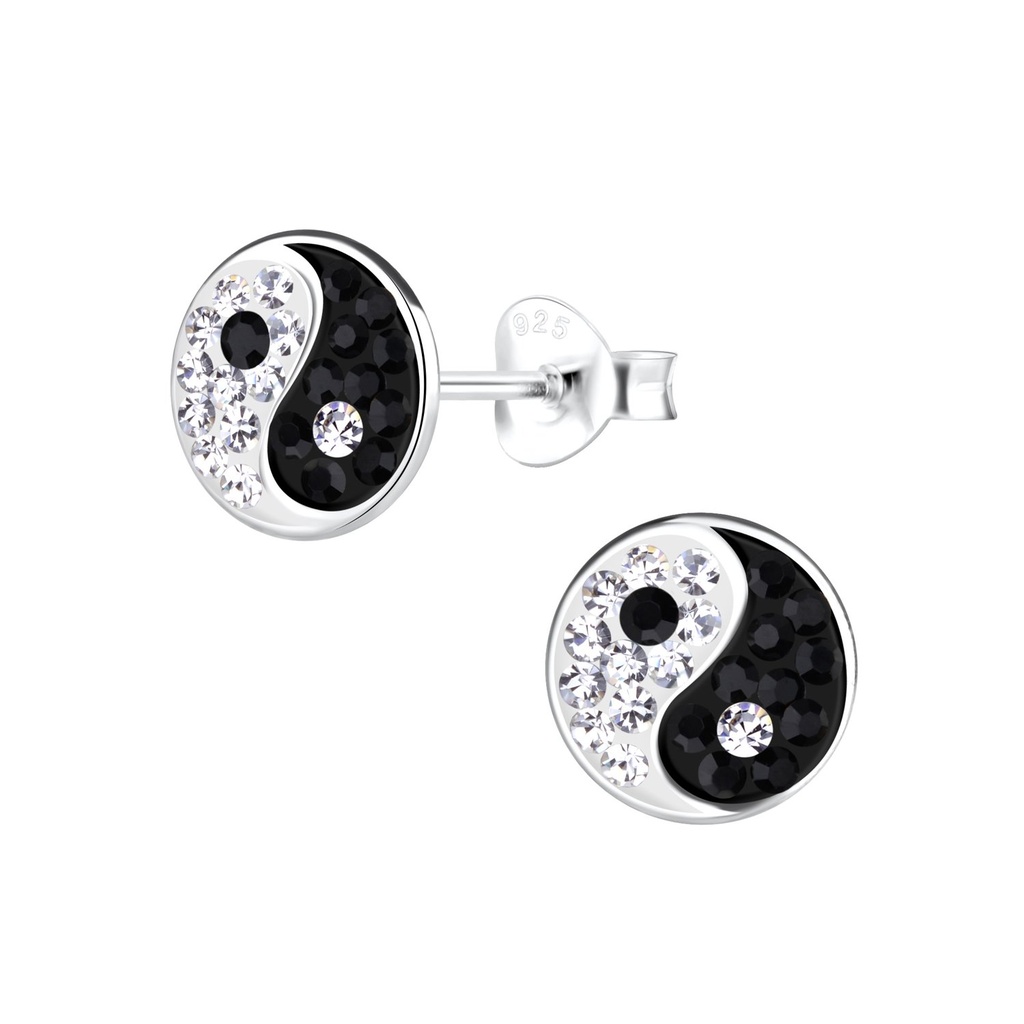 Puces d'oreilles yin yang en argent