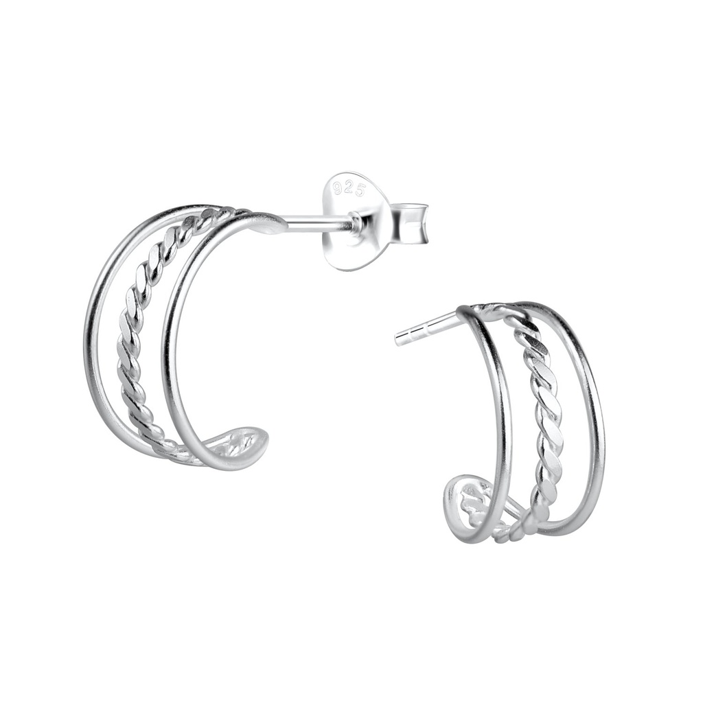 Silver Twisted Half Hoop Stud Earrings