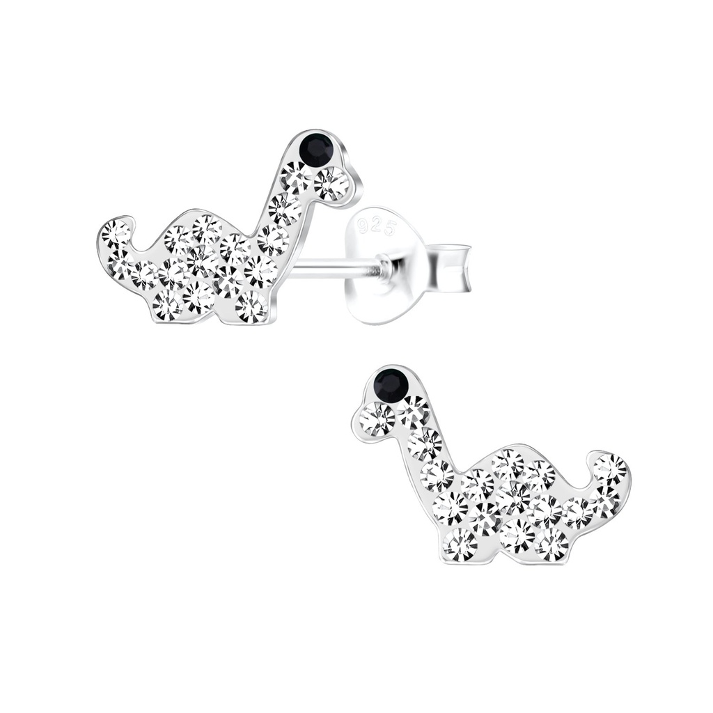Silver Brachiosaurus Dinosaur Stud Earrings