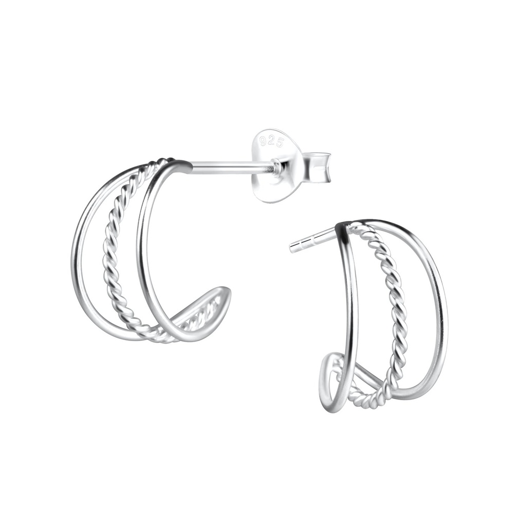 [10012967] Silver Twisted Half Hoop Stud Earrings
