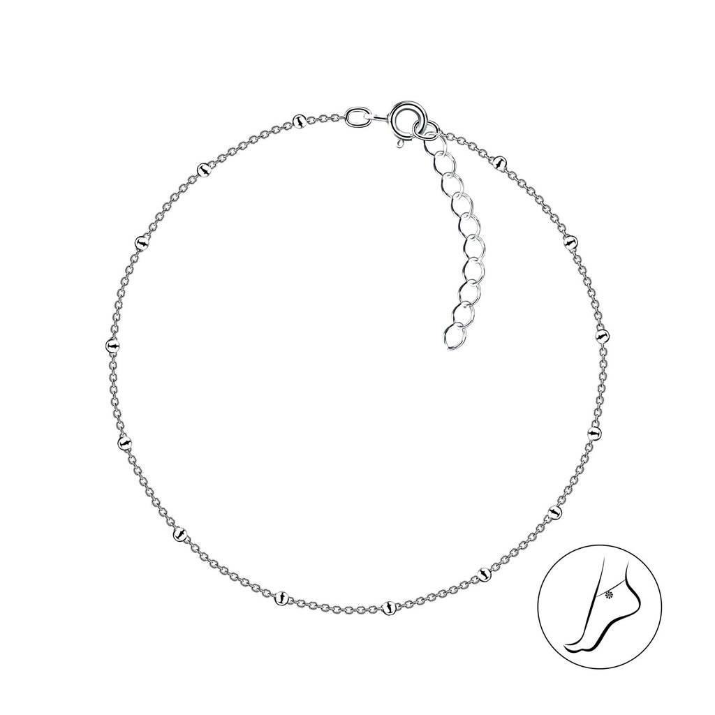 25cm Silver Satellite Anklet With Extension