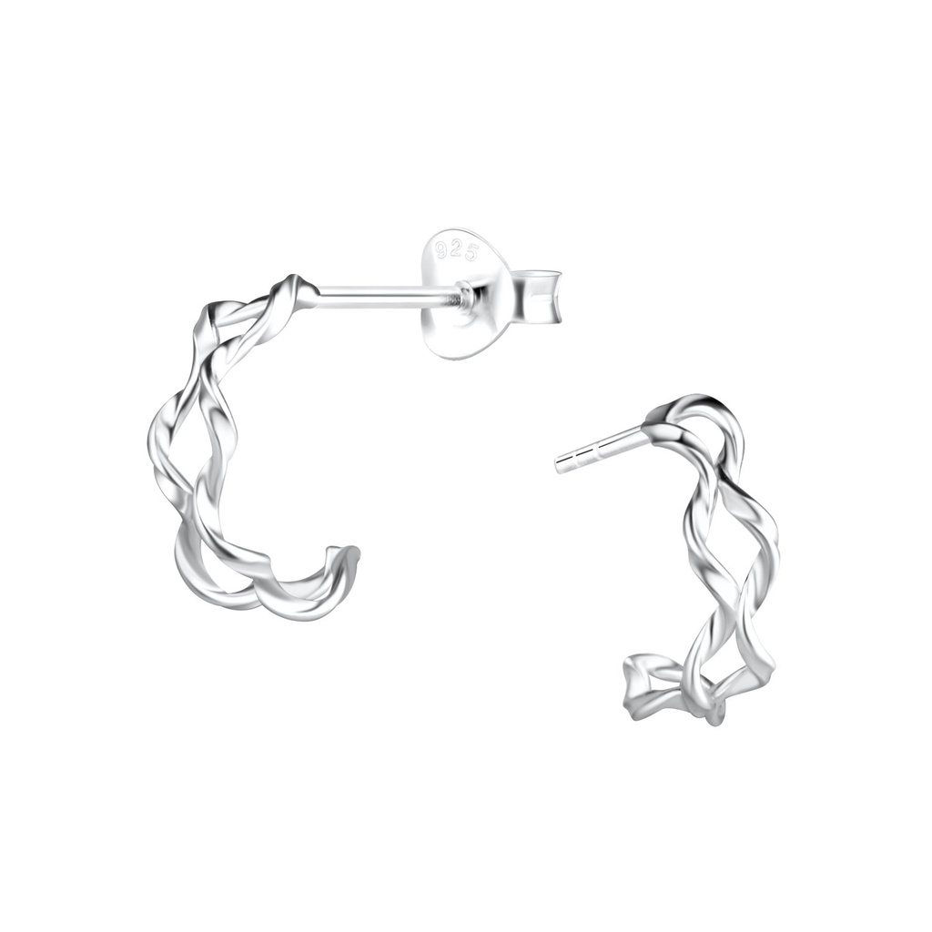 Silver Twisted Half Hoop Stud Earrings