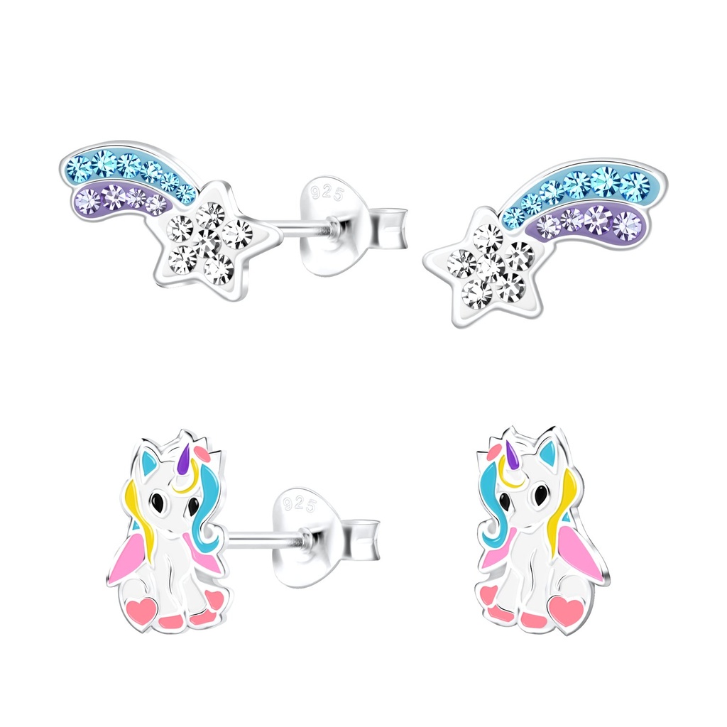 Lot de puces d'oreilles licorne en argent