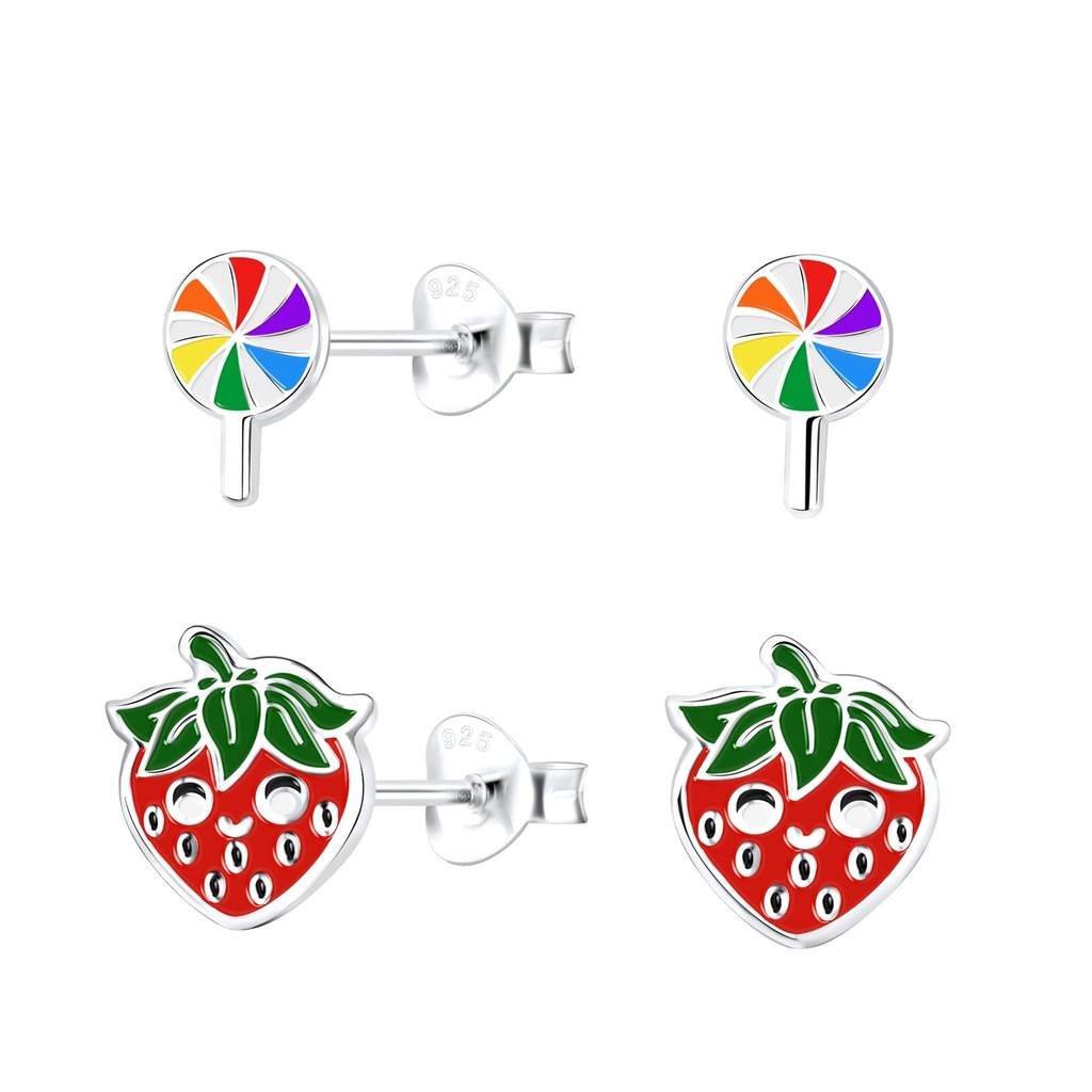 Lot de puces d'oreilles sucreries en argent