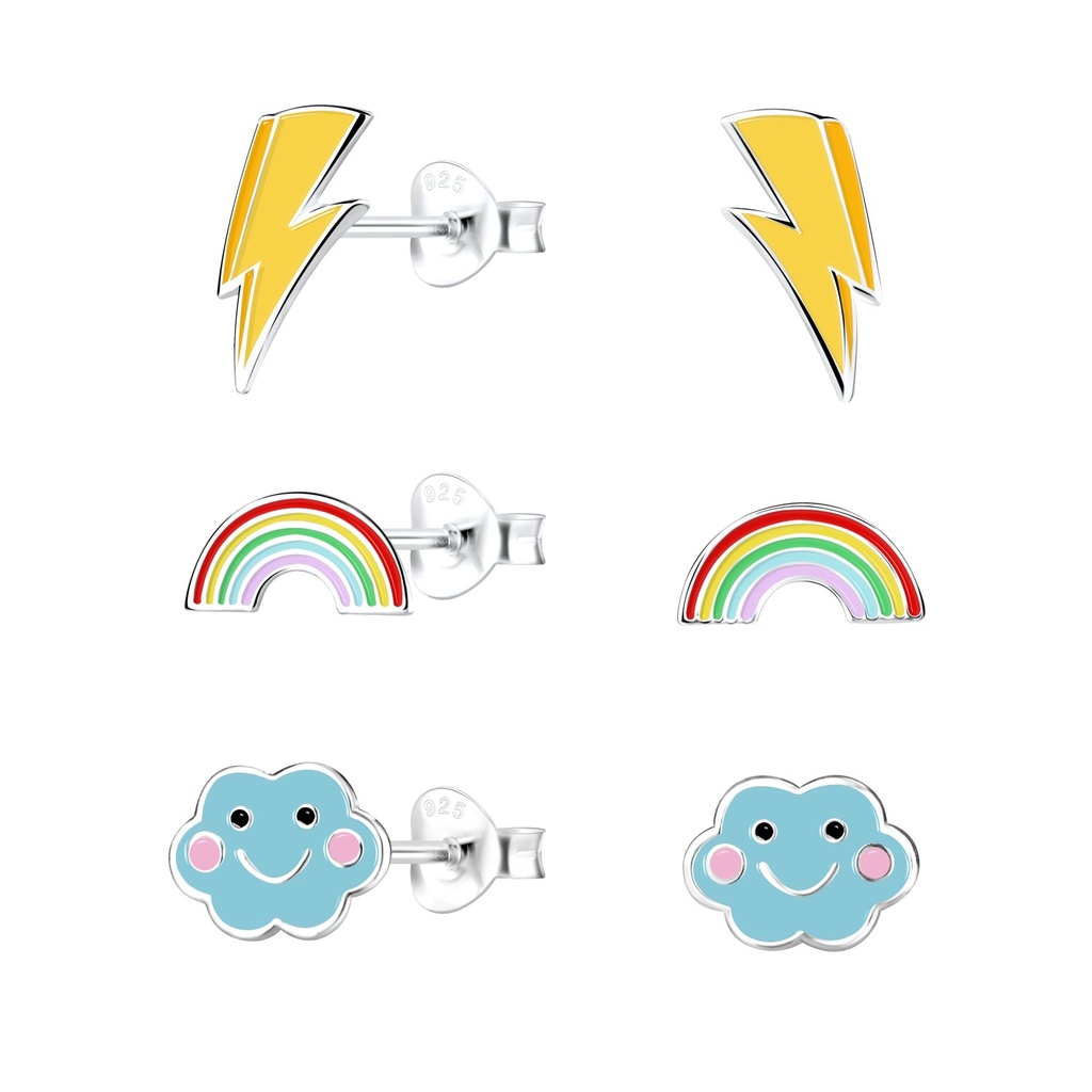 [10022252] Lot de puces d'oreilles soleil, arc-en-ciel et nuage en argent