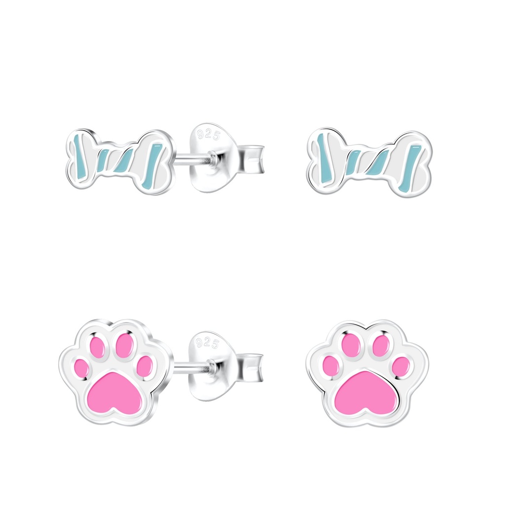 [10022255] Silver Dog Lover Stud Earrings Set