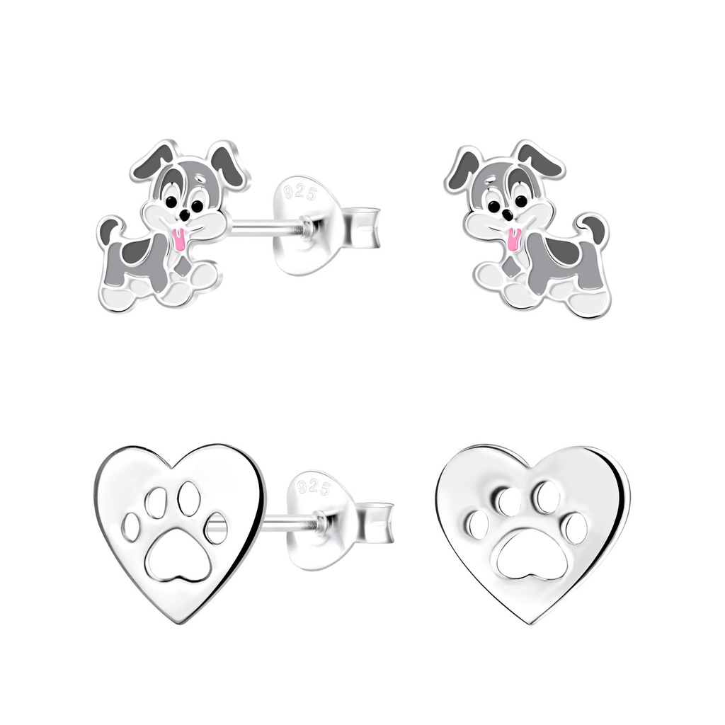 Lot de puces d'oreilles amoureux des chiens en argent