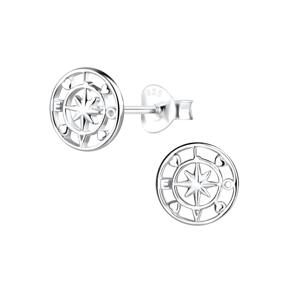 Puces d'oreilles boussole en argent