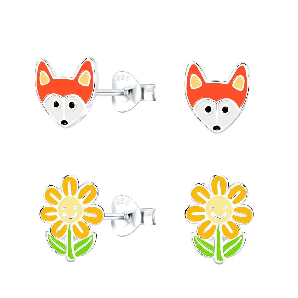 Lot de puces d'oreilles renard en argent